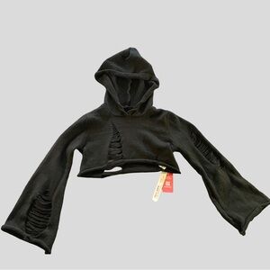 ROMWE Black Distressed Cropped Hoodie, size Small, NWT